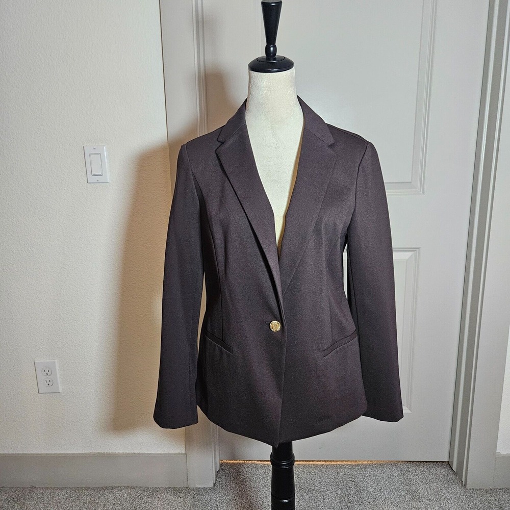 $129 NWT Anne Klein Suit Blazer Women Size 4 Medium Stretch Black Coffee NEW